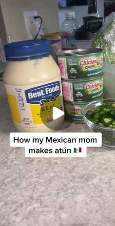 the ingredients for making mexican mom's green beans are displayed on the counter top