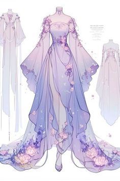 an illustration of a dress with flowers on the bottom and long sleeves, in pastel colors