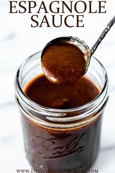 a spoon full of homemade espresso sauce