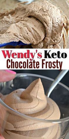 there is a bowl with chocolate frosting in it and the words wendy's keto