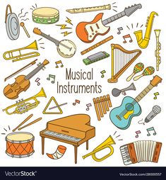 musical instruments arranged in a circle