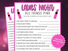 ladies night out all things pink printable game