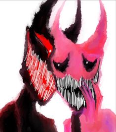 an abstract painting of a demon talking on a cell phone