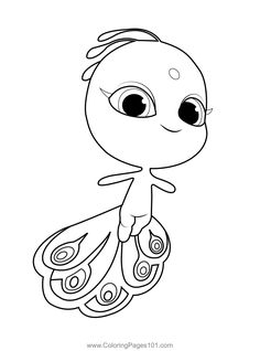 a cartoon character with big eyes and long legs, sitting on top of a leaf