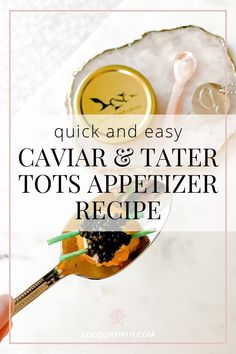 caviar and tater tots appetizer recipe with text overlay