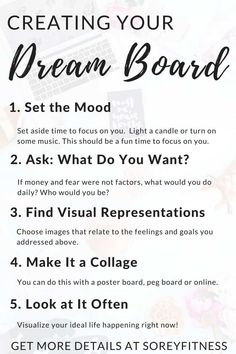 a poster with the words creating your dream board