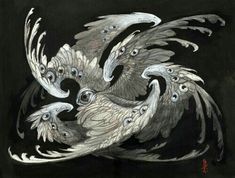 an artistic drawing of two birds in flight