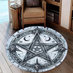 Witch pentacle Round Rug Gothic Rug-MoonChildWorld Witch Pentacle, Gothic Rug, Witchy Home, Shoe Wall, Witchy Home Decor, Pentacles, Car Sun Shade, Rug Colorful, Round Rug