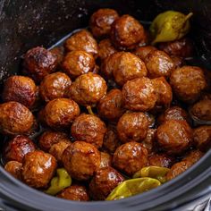 the meatballs are cooked and ready to be eaten in the crock pot for dinner