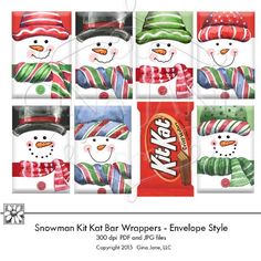 snowman kart bar wrappers - envelope style with candy canes and striped hats