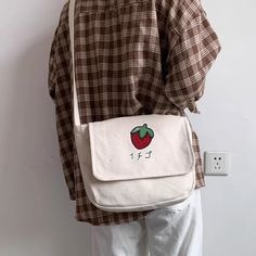 UAKISS - Sweet Strawberry Print Crossbody Bags Casual New Ins Trendy Y2k Aesthetic Canvas Bag Vintage Korean Shoulder Handbags Women Size:30*23CM Casual Rectangular Strawberry Print Bags, Casual Strawberry Print Rectangular Bag, Casual Rectangular Bag With Strawberry Print, Trendy Rectangular Bag With Strawberry Print, Aesthetic Canvas, Bags Casual, Strawberry Print, Handbags Women, Home Dress