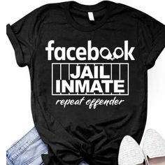 Funny “Fb Jail Inmate” Printed T-Shirt Super Comfortable Lightweight See Pics For Sizing Recommendations Thank You For Checking Out My Closet Please Message Me With Any Questions Before You Purchase Colors May Appear Different On Different Monitors Per Posh Policy: No Refunds Or Returns All Sales Final Facebook Jail, Graphic Band Tees, Funny Graphic Tees, Funny Graphics, Cotton Tops, Branded T Shirts, Printed Shorts, Short Sleeves Tops, Print T Shirt