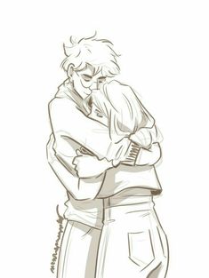 a drawing of two people hugging each other