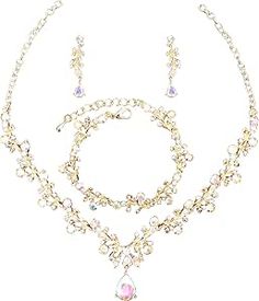 3Pcs Austrian Crystal Jewelry Set for Women, Necklace Dangle Earrings Link Bracelet Jewelry Set with Gold/Platinum/Gun Plated, Wedding Party Jewelry for Bridal Bridesmaid Crystal Jewelry Sets, Wedding Party Jewelry, Women Necklace, Party Jewelry, Austrian Crystal, Bracelet Jewelry, Gold Platinum, Crystal Jewelry, Link Bracelets