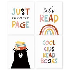 four children's books with bears and rainbows on the covers, one is reading