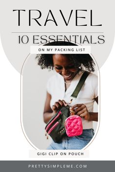 10 travel essentials on my packing list - The Gigi Clip On Pouch is perfect for all travels! Clip them onto any of your crossbodys, handbags, or even your suitcase handle for easy access to your necessities. Suitcase Handle, Bag Straps, Packing List, Travel Essentials, Clip On, Favorite Outfit, Card Holder, Pouch, 10 Things