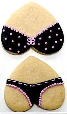 Lingerie Cookies - such a cute idea for a bachelorette!___(wouldnt this design be more for the bachelor party lol.... the jock string might be a better offer for the bachorlette party." Lingerie Shower Cookies, Bachelorette Party Cookies, Lingerie Cookies, Simple Lingerie, Bachelorette Cookies, Craft Recipes, Lingerie Shower, Lingerie Party, Bachelorette Party Games