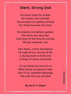 a poem written in pink with the words silent, strong dad on it and an image of