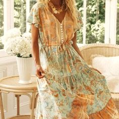 Dresses | Flowy Bohemian Dress | Poshmark Flowy Bohemian Dresses, Dresses Flowy, Bohemian Dress, Xl Dress, Beautiful Dresses, Mint, Brand New, Green, Dresses