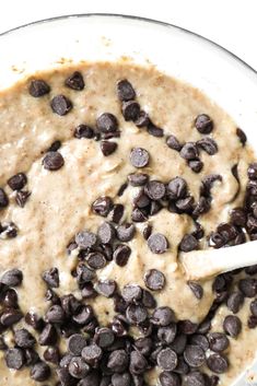 a bowl filled with oatmeal and chocolate chips