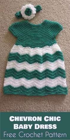 the chevron chic baby dress is free crochet pattern and it has a flower on top