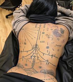 the back of a woman with tattoos on her body