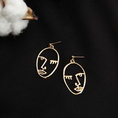 Dress Up Or Dress Down With These Earrings Versatile & Will Get You Many Compliments Bundle And Save Geometric Face, Silhouette Earring, Hollow Earrings, Face Jewellery, Gold Face, Retro Punk, Art Earrings, Face Earrings, Stud Style