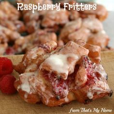 raspberry fritters are piled on top of each other and ready to be eaten