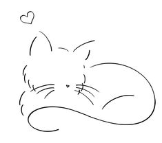 a black and white drawing of a cat with a heart on it's head