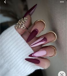 Burgundy Nail Designs Classy, Purple And Gold Nails Designs, Bordeaux Nails, Burgundy Nail Designs, Unghie Nail Art, Gold Nail Designs, Wow Nails, Classy Nail Designs, Diva Nails