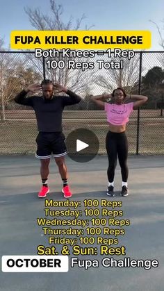 two people standing on a tennis court with their arms behind their backs, and the words fua killer challenge written below them