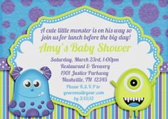 a baby shower with two monsters on it