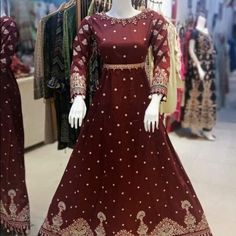 Pakistani Suit Anarkali Style Very Beautiful Dress And Dupata Is Also Very Beautiful Festive Floor-length Dress With Dabka Detail, Dabka Floor-length Dress For Diwali, Red Anarkali Dress With Pallu, Red Anarkali Dress With Resham Embroidery, Red Anarkali Maxi Dress For Eid, Dress With Pallu For Eid Reception, Eid Reception Dress With Dabka Detailing, Red Long Sleeve Gown For Eid, Long Sleeve Red Gown For Eid