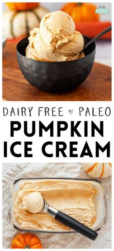 dairy free pale pumpkin ice cream in a black bowl