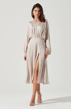 Marin Dolman Sleeve Midi Dress – ASTR The Label Floral Wedding Dress, Satin Midi Dress, Reception Dress, Photo Outfit, Love Stories, Midi Dress With Sleeves, V Cut, Bridal Outfits, Cinched Waist