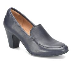 Ideal for office days, interviews, and events, these leather loafer pumps showcase a beautifully crafted seamed design and a textured multi-surface-friendly sole. From Sofft. Leather Heels With Textured Sole For Office, Office Leather Heels With Textured Sole, Slip-on Heels With Leather Sole For Work, Slip-on Heels With Textured Sole For Office, Slip-on Heels For Work, Office Slip-on Heels With Textured Sole, Slip-on Heels With Textured Sole For Formal Occasions, Workwear Heels With Leather Sole, Elegant Office Heels With Textured Sole