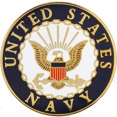 the united states navy logo lapel is shown in gold and black on a white background