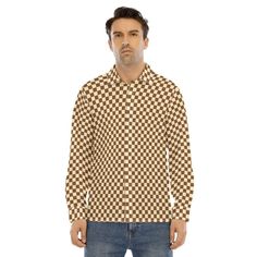 Brown Checker Shirt, Men's Checker Shirt, Vintage 60s 70s style shirt, Retro Shirt Men, 70s inspired shirt, 70s clothing Men, Hippie Shirt  Designed in California. Hand sewn and made to order from overseas. I designed this for those who loves the retro checker shirts! It is in unique brown instead of the typical black and white. This makes it so unique and it is perfect to wear with brown pants, brown corduroys or wide leg jeans.It's got a straight collar neckline with front hidden placket and button enclosure  below. Long cuff sleeves. No pockets. Great as an everyday wear, a fun night out with a jacket on or any special occasion.  *The double placket design can well hide the buttons of the shirt and retain the overall flatness of the clothes.  ● Fabric: Four-way stretch(95% polyester and Checker Shirt, Mens Checkered Shirt, 70s Clothing, Hippie Shirt, Jean Large, Pants Brown, Clothing Men, Checkered Shirt, 70s Style