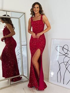 Sheath/Column Velvet Sequins Straps Sleeveless Floor-Length Dresses Burgundy Prom Dress Long, Burgundy Prom, Dresses Wedding Guest, Prom Dress Long, Curvy Hips, Dresses Quinceanera, Burgundy Prom Dress, Wedding Guest Outfit Summer, Red Sequin