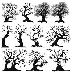 tree silhouettes on white background