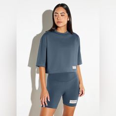 Nwot The Softest Crop T-Shirt You’ll Ever Wear Basic Gray Moisture-wicking Tops, Athleisure Gray Short Sleeve Top, Gray Short Sleeve Top For Athleisure, Gray Short Sleeve Top Athleisure, Blue Sporty Cropped T-shirt With Crew Neck, Blue Sporty Cropped Crew Neck T-shirt, Gray Sporty Tops For Loungewear, Sporty Blue Cropped T-shirt With Crew Neck, Gray Crew Neck Athleisure Tops