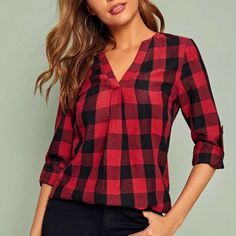 Reposhing This Item I Purchased From @Theposhbossbabe. Loved It, But Ready To Rotate For Something New. Questions? Leave A Comment Below! Red Preppy, Gingham Top, Gingham Tops, Plaid Blouse, Floral Print Tops, Shein Tops, Plaid Print, Trendy Fashion Women, Casual Blouse