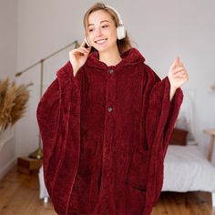 Be cozy in style and warmth with our Angel Throw Wrap blanket poncho with hood, pockets, and sleeves. So plush, fluffy, and cuddly you won't want to take it off. Perfect to lounge and relax around home, on sofa/coach, watch TV, or read. PERFECT SIZE - One Size Fits Most. Roomy and easy to wear, just slip over your head like a poncho. Adjustable fit with button neck and sleeves. Comes with 2 pockets for cell phones, remotes, and essentials. LOUNGE CAPE WRAP - Made from soft 250 GSM fuzzy microfib Poncho Blanket, Poncho With Hood, Cape Wrap, Coach Watch, Blanket Poncho, Blanket Shawl, Great Gifts For Women, Grey Baby, Wearable Blanket