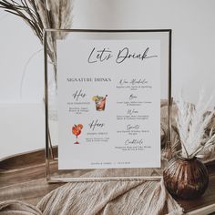 a menu for a cocktail party on a table