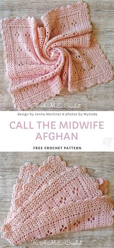 two crocheted afghans are shown with the text, call the midwife afghan