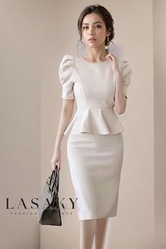 Lasaky - Chic and Stylish Short Sleeve Bodycon Dress with Hip-Hugging Skirt Design Style For Short Women, Latest Model Blouse Designs, Concept Clothing, Short Sleeve Bodycon Dress, Blouse Models, Bubble Sleeve, Sleeve Bodycon Dress, Dress With Belt, Fashion Korean