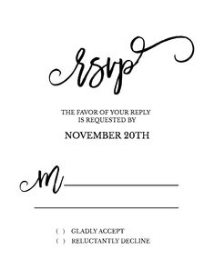 an elegant wedding response card with the word ropp in cursive writing on it