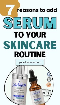 A pinterest pin with facial serums from Xubian Acne Clinic, NC and a text that reads: "7 Reasons To Add Serum To Your Skincare Routine: Why you need Facial Serum" Facial Serums, Skin Layers, C Vitamin, Skin Dryness, Skincare Product, How To Get Rid Of Acne