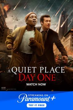 the movie poster for a quiet place day one, which features two men in suits