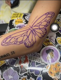 Butterfly Tattoo Elbow, Butterfly Elbow Tattoo, Flower Tattoo Thigh, Tattoo Elbow, Butterfly Tattoos On Arm, Around Arm Tattoo, Elbow Tattoo, Tattoo Thigh, Birthday Tattoo